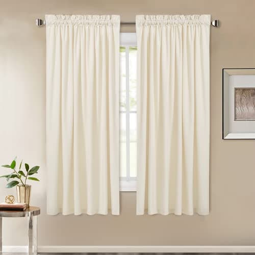 StangH Ivory White Velvet Curtains - Short Curtains 63 inches Length for Kitchen, Sound Reducing Privacy Protect Drapes for Office/Study Room, W52 x L63, Ivory, 2 Panels - Image 1