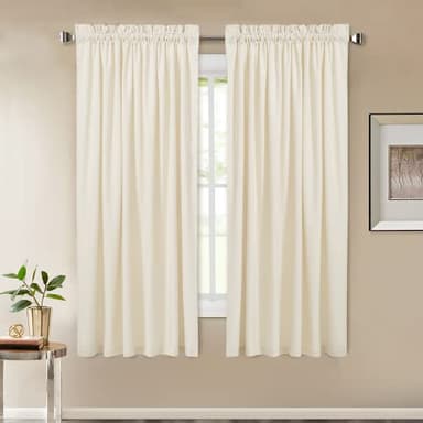 StangH Ivory White Velvet Curtains - Short Curtains 63 inches Length for Kitchen, Sound Reducing Privacy Protect Drapes for Office/Study Room, W52 x L63, Ivory, 2 Panels - Image 1