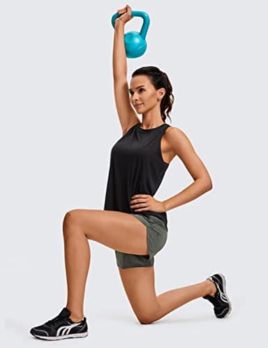 CRZ YOGA Lightweight Racerback Tank Tops for Women High Neck Workout Athletic Running Sleeveless Shirts Black Large - Image 3