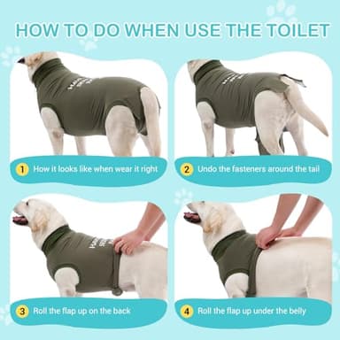 Avont Dog Recovery Suit, Surgery Shirt for Female Spay Male Neuter Skin Conditions, Surgical Onesie Bodysuit Prevent Licking Dog E Collar Cone Alternative -ArmyGreen (2XL) - Image 3