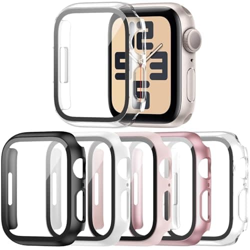 Haojavo 5 Pack Hard PC Case with Tempered Glass Screen Protector for Apple Watch 40mm SE 3 (2025)/SE 2/SE/Series 6/5/4, Scratch Resistant Bumper Protective Cover for iWatch 40mm Accessories - Image 1