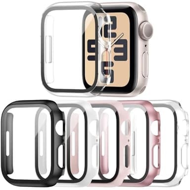 Haojavo 5 Pack Hard PC Case with Tempered Glass Screen Protector for Apple Watch 40mm SE 3 (2025)/SE 2/SE/Series 6/5/4, Scratch Resistant Bumper Protective Cover for iWatch 40mm Accessories - Image 1