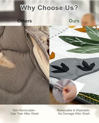 TINYHARBO Premium Foam Baby Play Mat 50x50 – Removable & Machine Washable Cover, Extra Thick Padding Playpen Mat, Non-Slip Crawling Mat, Easy to Clean for Infants, Toddlers & Babies - Image 7