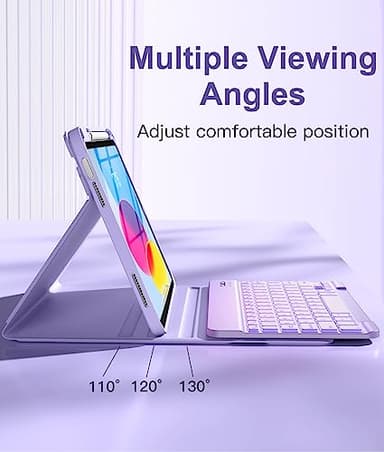 Hamile for iPad 11th 10th Generation Case with Keyboard - 7 Colors Backlit Wireless Detachable Folio Keyboard Cover with Pencil Holder for iPad 11-inch A16 2025 10th Gen 10.9 Inch 2022 (Purple) - Image 5