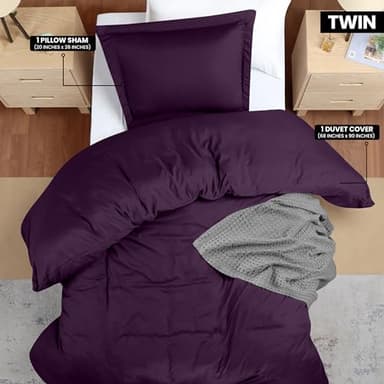 Utopia Bedding Duvet Cover Twin Size - 2 Piece with Zipper Closure - 1 Comforter Cover 68X90 Inches & 1 Pillow Sham 20X26 Inches (Purple) Comforter Not Included - Image 2