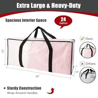 PANDA JOYS Extra Large Moving Bags with Zippers & Carrying Handles, Heavy-Duty Storage Tote for Space Saving Moving Storage, Fold Flat, Alternative to Box and Bin - 8 Pack, Semi-Transparent - Image 2