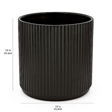 Amazon Basics Fluted Ceramic Round Planter, 10-inch, Black - Image 6