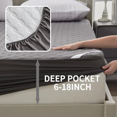 BEDLORE Waterproof Mattress Protector, Noiseless Queen Size Mattress Pad with Deep Pocket Fitted Up to 6"-18", Soft Breathable Dirt-Proof Bed Mattress Cover Washable Bedroom, Hotel (Gray - Image 6