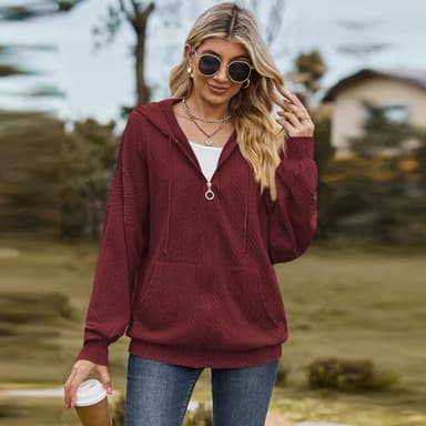 SYEXDZON Zip Up Hoodies For Women Oversized Sweatshirts Fleece Jackets Casual Comfy Fashion Outfits 2024 Fall Winter Clothes Claret - Image 3