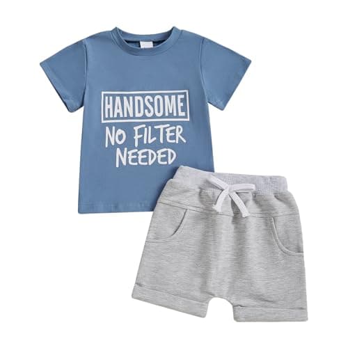 Toddler Baby Boy Summer Outfit Short Sleeve T Shirt Top Casual Shorts Set Infant Newborn Clothes 6 12 18 24 Month 2T (Blue Handsome, 18-24 Months) - Image 1
