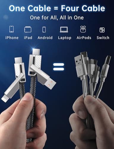 [One is Enough] 4-in-1 Compatible with USB C to Lightning Cable, 100W High-Speed Charging & Fast Data Transfer,CarPlay & Android Auto Support Multi Charger Cord Combo for iPhone/Samsung/iPad,5FT - Image 8