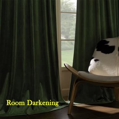 Timeper Moss Green Velvet Curtains - Room Darkening Curtain Panels Back Tab Design Luxury Curtains Drapes for Living Room, W52 x L96, 2 Panels - Image 6