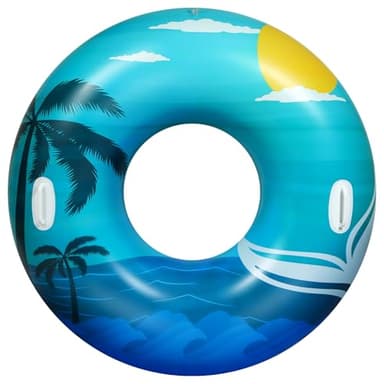 HeySplash Pool Tubes for Adult, 42 Inch Large Pool Floats with Handles, Inflatable Swim Rings Lounge, Hawaii Fun Swim Floaties Swimming Pool Beach Lake River Party Decoration Toys, Blue Green Beach - Image 9