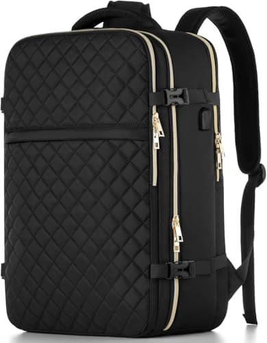 MOMUVO Large Travel Backpack Women, Flight Approved Carry On Backpack, Water Resistant Anti-Theft Casual Daypack School Bag Fit 17 Inch Laptop with USB Charging Port, Black - Image 1