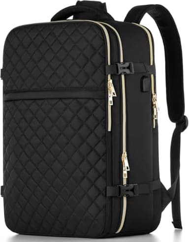 MOMUVO Large Travel Backpack Women, Flight Approved Carry On Backpack, Water Resistant Anti-Theft Casual Daypack School Bag Fit 17 Inch Laptop with USB Charging Port, Black - Image 1