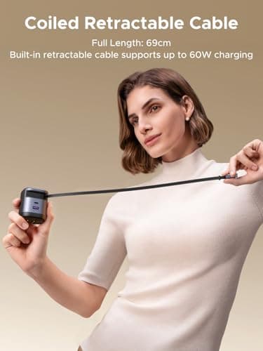 UGREEN Nexode 65W GaN USB C Retractable Charger with Built-in Cable, 2-Port Fast Charging Wall Adapter for iPhone 17/16/15, Galaxy S25/S24, Pixel 10/9/8, MacBook Pro/Air, iPad, AirPods - Image 3