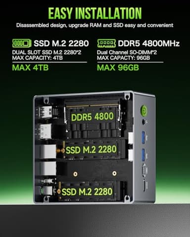 GMKtec Mini Gaming PC AMD Ryzen 7 Pro 6850H (Turbo 4.70Ghz) 1TB PCIe SSD 16GB DDR5 Oculink Mini Computers Dual NIC Intel i226V 2.5Gbps/ Dual USB4/ 8K HDMI 2.1 Quad Display/USB-C NUCBOX M7 - Image 6