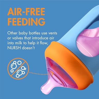 Boon Nursh Reusable Silicone Pouch Baby Bottles - Medium Flow Nipple - Silicone Baby Bottle Pouch and Nipple - Baby Feeding Essentials - Color Block - 3-6 Months - 3 Count - 8 Ounce - Image 3