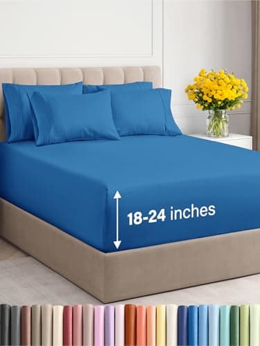Extra Deep King Sheet Set - 6 Piece Breathable & Cooling Sheets - Hotel Luxury Bedding Set with 18-24 Inch Extra Deep Pockets - Easy Fit - Super Soft, Wrinkle Free and Comfy - Royal Blue, King Size - Image 1