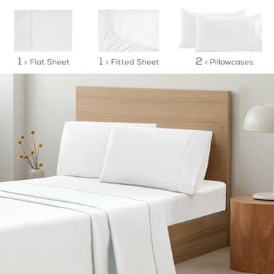 Mueller Luxury 4 Piece Twin Sheets Set - Ultra-Soft 1800 Series, Cooling & Breathable Twin Bed Sheets Sets, Hotel Quality Bedding, Deep Pocket up to 16" - Hypoallergenic, Wrinkle-Resistant, White - Image 2