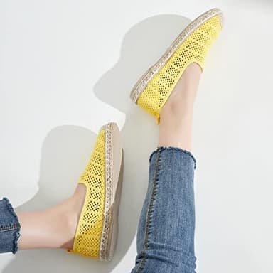 BABUDOG Women's Breathable Mesh Flats Shoes, Soft Loafers Flats, White Slip on Shoes Loafers(Yellow.US8) - Image 9
