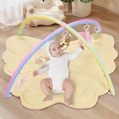 2PM SPORTS Pink Butterfly Theme Baby Play Mat, Tummy Time Play Mat for Infant Newborn, Baby Play Gyms & Playmats for Girl 0-6 6-12 Months, Activity Gym 5 Detachable Toys，Gimnasio para Bebes 0-12 Meses - Image 7