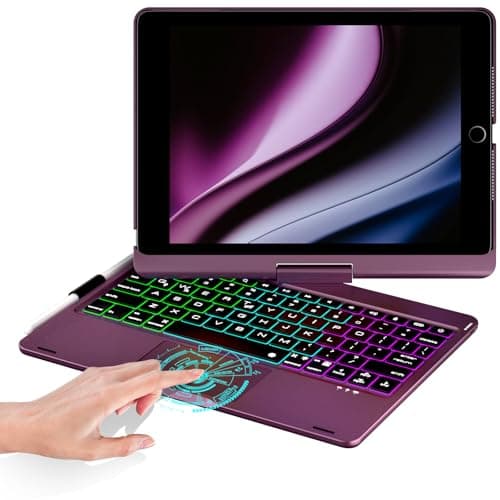 BABG Keyboard Case for iPad 9th Generation, 360° Rotatable Backlit Keyboard with Pencil Holder for 10.2 inch iPad 9th Gen 2021/ 8th Gen 2020/ 7th Gen 2019 and iPad Air 3 / Pro 10.5" - Raspberry - Image 1