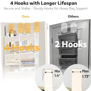 Over the Door Organizer 5 Tiers,Extra Large Behind Door Storage of 10 Compartments,80 lbs Weight Capacity Over the Door Storage, Door Hanging Organizer for Closet, Diaper Organizer, Beige - Image 6
