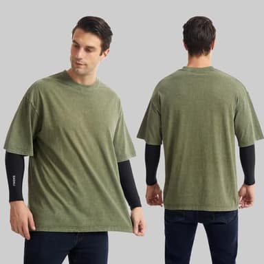 Eadali 3 Pack Men’s Oversized T-Shirts – Washed Cotton Loose Fit Tees, Drop Shoulder Crew Neck, Vintage Baggy Style Streetwear Tops(Black/Brown/Dark Green,S) - Image 4