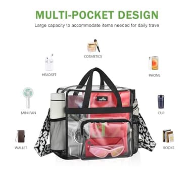MAY TREE Clear Bag for Stadium Events, 12x6x12 Clear Tote Bag with Removable Strap, Transparent Bag for Concert Sports Festival, Cow-Strap - Image 5