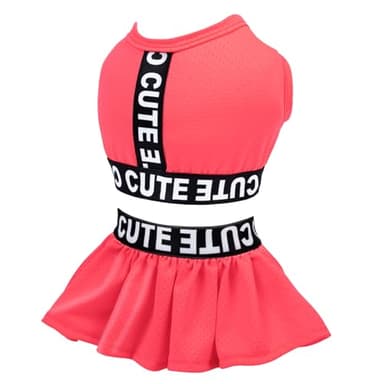 CuteBone Two Piece Dog Sports Dress Athleisure Puppy Fluorescent Red Skirt Lightweight Small Dogs Girl Clothes Cat Apparel SPS08XS - Image 7