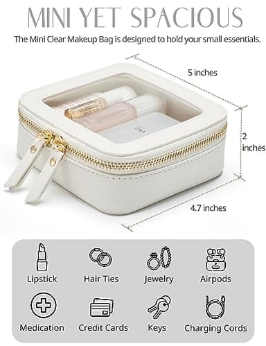 Small Cosmetic Bag for Purse Mini Makeup Bag for School Cute Clear Make Up Pouch for Travel Tiny Leather White Make Up Organizer Case for Backpack Toiletry Bag Waterproof Square Pouch with Zipper - Image 4