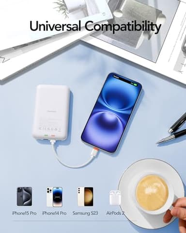 charmast 10000mAh Wired Portable Charger, 20W Fast Charging Slim Power Bank with Removable Cable for iPhone & Android, Hand-Free Battery Pack with Digital Display for Short Travel (No-Wireless) - Image 6