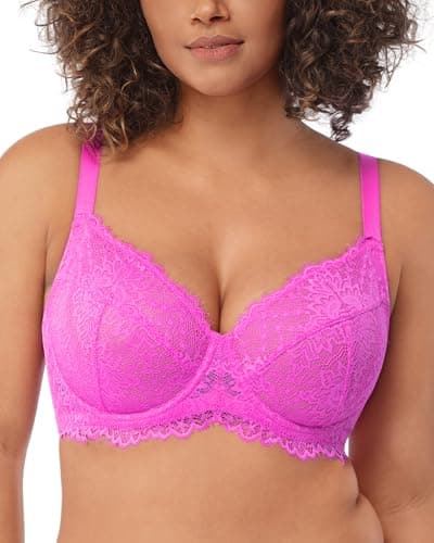 HSIA Minimizer Bra for Women - Plus Size Full Coverage Lace Bra with Underwire, Non Padded Hot Pink - Image 1
