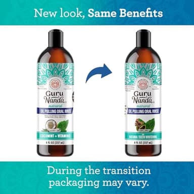 GuruNanda CocoMint Oil Pulling Mouthwash for Complete Oral Hygiene, 7 Essential Oils & Vitamins for Happy Teeth & Gums & Fresh Breath, Alcohol-Free, 3X8 oz - Image 2