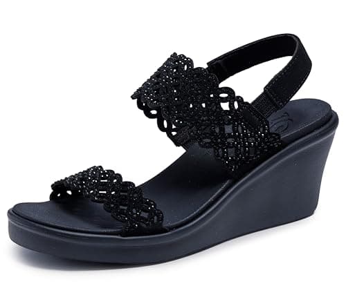 Skechers Cali Women's womens Rumble on - Sassy Dayz Wedge Sandal, Black/Black, 7 US - Image 1