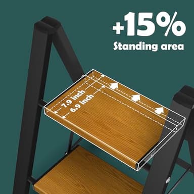 Taranta 2 Step Ladder,Aluminum Lightweight Folding 2 Step Stool with Anti-Slip Wide Pedal, 330lbs Capacity Step Ladder for Household,Kitchen,Office - BlackWoodgrain - Image 2