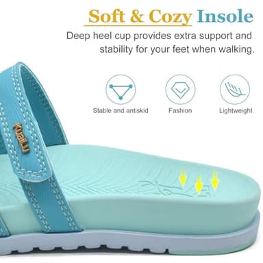 KuaiLu Womens Slides Sandals With Arch Support Comfort Plantar Fasciitis Yoga Mat Cushion Sandals Fashion Summer Beach Walking Adjustable Ladies Flat Orthotic Slip On Sandles LightBlue Size 8 - Image 5