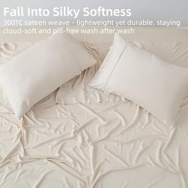 GOKOTTA King Size Sheets Set 4 Pcs,100% Rayon Derived from Bamboo,Cooling Sheets King Size for Hot Sleepers,16 Inch Deep Pocket King Sheets with Elastic Corner Straps, Silky Soft & Breathable - Beige - Image 6