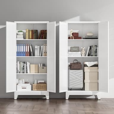 COFaR White Farmhouse Storage Kitchen Pantry Cabinet with 2 Barn Door, 3 Adjustable Shelves and Legs, for Cupboard/Dining Room/Bathroom/Living Room/Office/Laundry Room (White, 61" Farmhouse) - Image 9