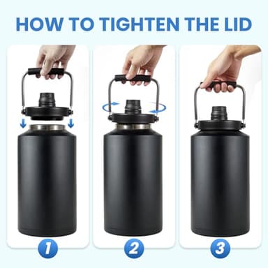 1 Gallon Water Jug Bottle Insulated, 128oz Stainless Steel Water Bottle Jug Wide Mouth Double Vacuum Dishwasher Safe BPA Free for Hot & Cold Drinks Black - Image 4