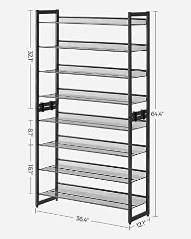 SONGMICS Shoe Rack, 8-Tier Shoe Organizer, Metal Rack for Garage, Set of 2, 4-Tier Stackable Shelf, with Adjustable Flat or Angled Shelves, 32-40 Pairs, Ink Black ULMR08B - Image 3