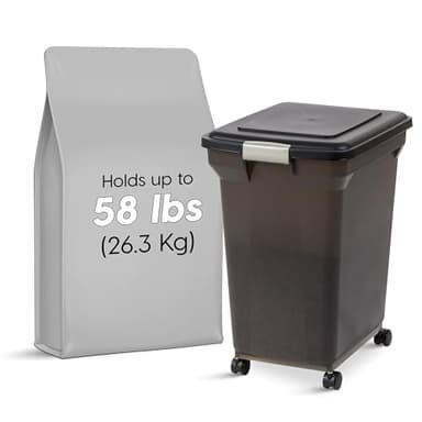 IRIS USA WeatherPro Airtight Dog Food Storage Container, Up to 58 lbs, Attachable Wheels, For Dog Cat Bird and Other Pet Food Storage Bin, Keep Fresh, Easy Mobility, BPA Free, Smoke - Image 2