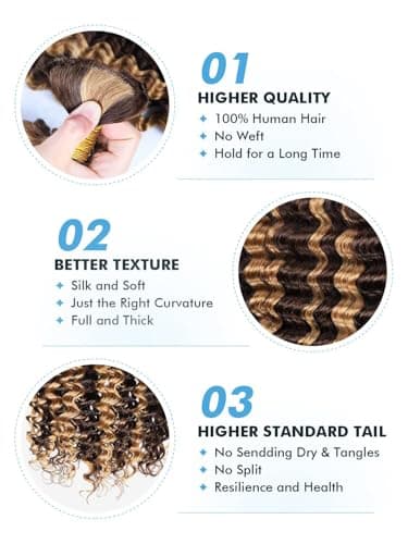 Human Braiding Hair for Boho Braids 150g 18 Inch Ombre Highlight Curly Boho Hair for Braiding Knotless 12A Deep Wave Bulk Bohemian 3 Bundles/Pack Color P4/27 - Image 4