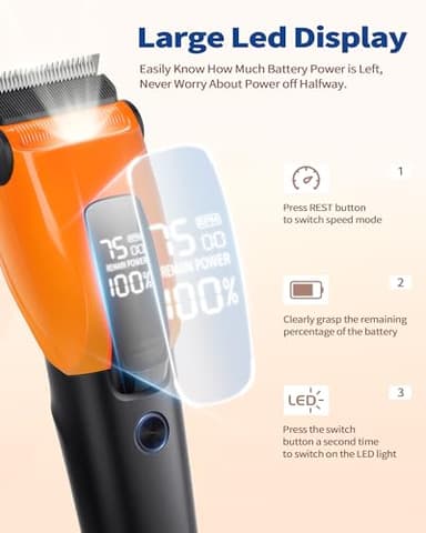 PAPMINI Dog & Cat Grooming Kit for Thick Coats, Heavy Duty Rechargeable Trimmer with LED Display & Storage Bag (Orange, 2 in 1) - Image 6