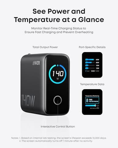 Anker Laptop Charger, 140W MAX USB C Charger, 4-Port Multi-Device Fast Charging, Advanced GaN Power Adapter, Intuitive Touch Controls, for MacBook, iPhone 17/16 Series, Samsung Galaxy, Pixel, and More - Image 4