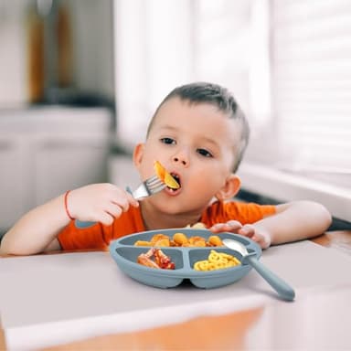 Eascrozn Baby Feeding Set, 2 Pack Silicone Divided Suction Plates for Baby, 2 Pack Spoons and Forks Set, BPA Free, Baby Led Weaning Supplies for Toddler Utensils - Image 3