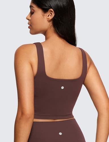 CRZ YOGA Butterluxe Womens Square Neck Longline Sports Bra - Workout Crop Tank Tops Padded Yoga Camisole with Built in Pads Taupe X-Large - Image 2