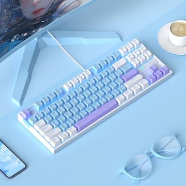 MageGee 75% Mechanical Gaming Keyboard, Blue Switch, LED Blue Backlit, 87 Keys Compact TKL Wired Keyboards for Windows Laptop PC Gamer - Blue/White - Image 8