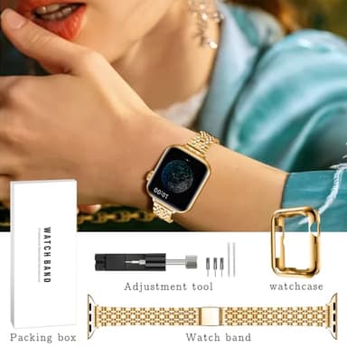 QUNDAXI Gold Watch Band Compatible with Apple Watch 41mm 45mm 42mm 44mm 40mm 38mm Metal Stainless Steel Watchband Suitable for iWatch 9/8/7/6/5/4/3/2/1/SE Series Women Luxury Strap (42mm 44mm 45mm) - Image 6